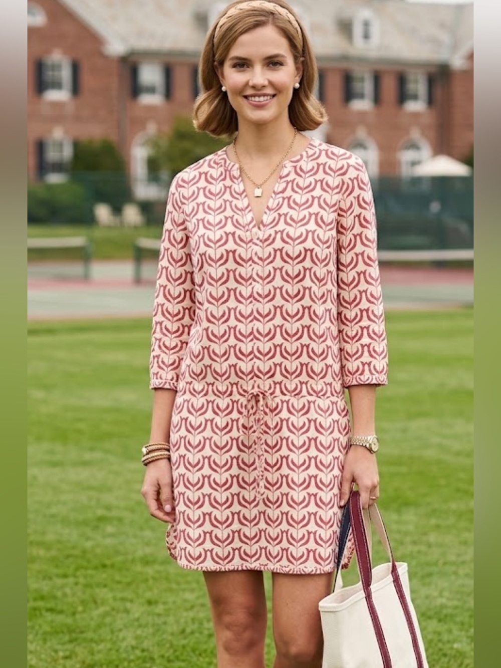 🇪🇸 Hatley tunic dress beach cover up v neck cinch waist cotton white berry